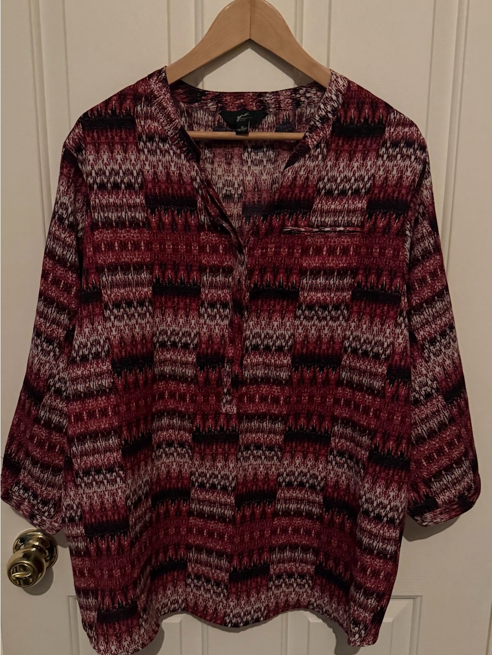 Women's Burgundy Patterned V-Neck Blouse